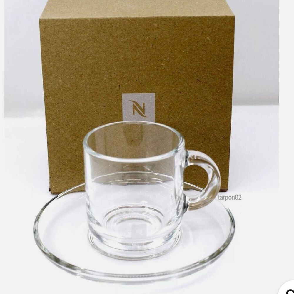 NWT Nespresso Cup Vertuo Collection Clear Glass Espresso Cup and Saucer Set